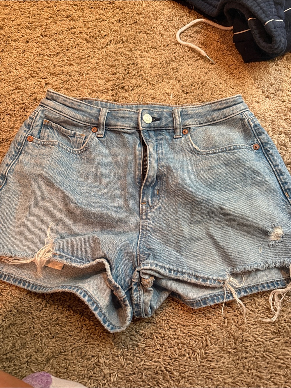 American Eagle Outfitters Light Blue Distressed High-Rise Jean Shorts